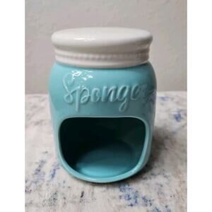 Ceramic Mason Jar Sponge Kitchen Holder Teal Blue World NEW